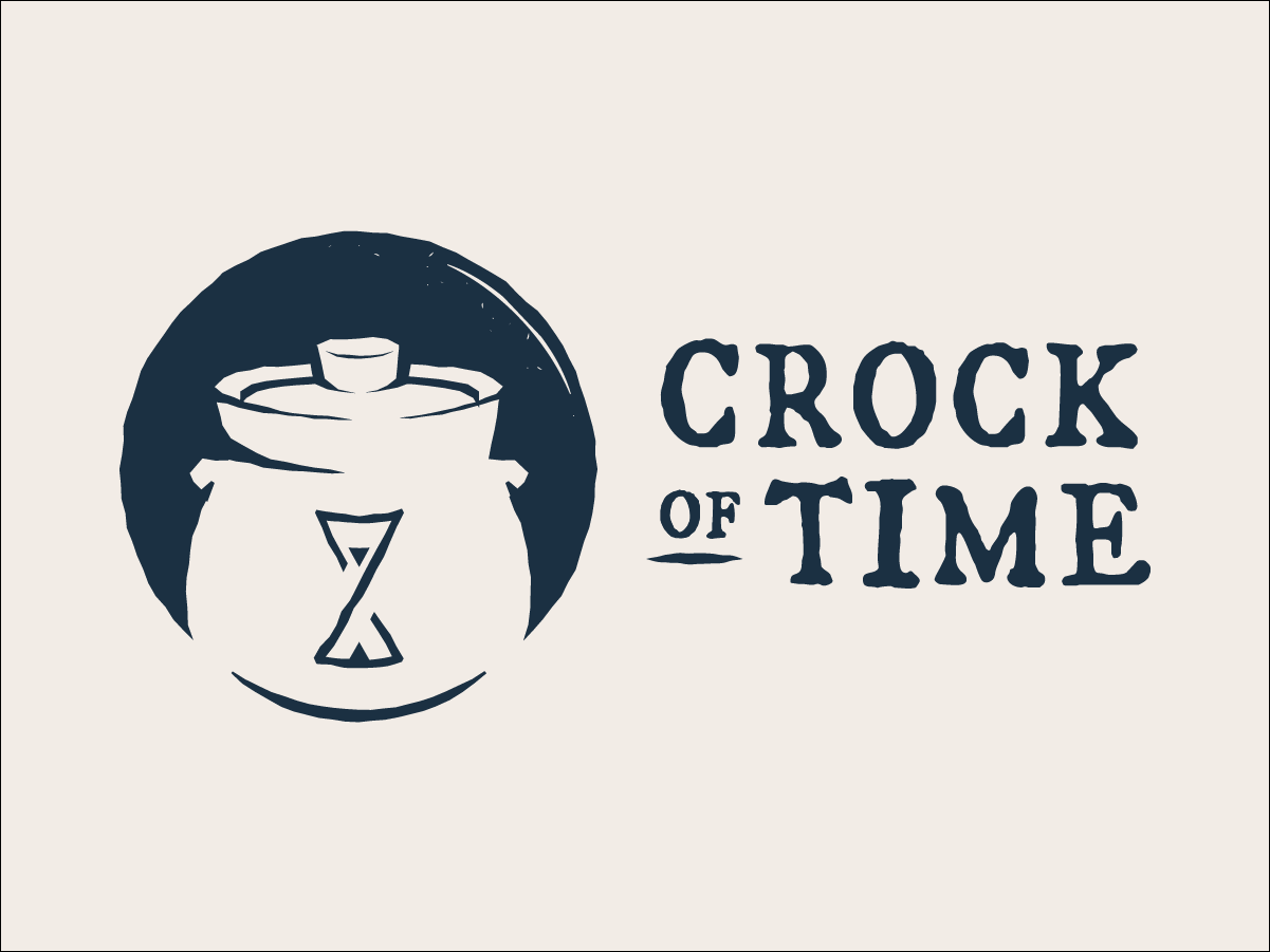 Crock of Time logo: a crock with an hourglass symbol on it, meant to look like stamped ink.