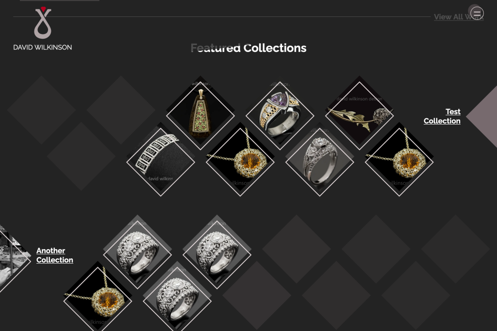 Screenshot displaying many small photos of jewelry cropped to a diamond shape, arranged in a zigzag horizontal grid.