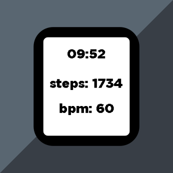 Screenshot of a very basic watchface with time, steps, and BPM